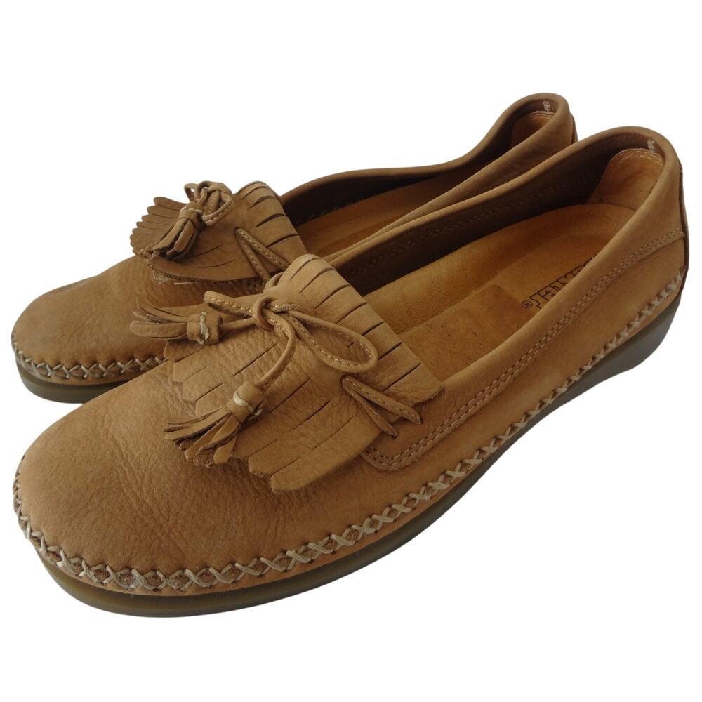 Dexter Tan Nubuck Leather Moccasin Flats Loafers Kiltie Fringe Tassel Womens 10